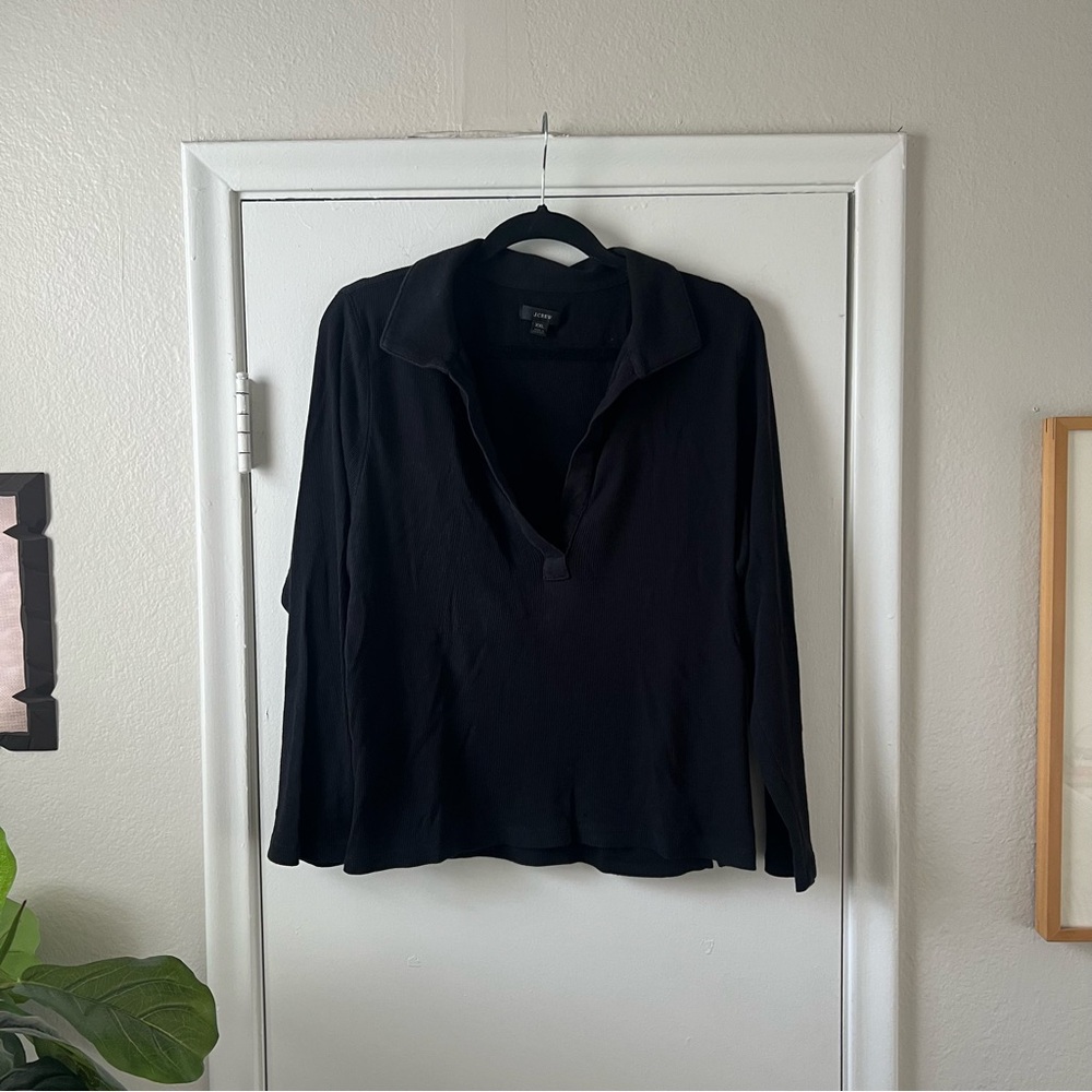 J. Crew black cotton/modal collared long sleeve